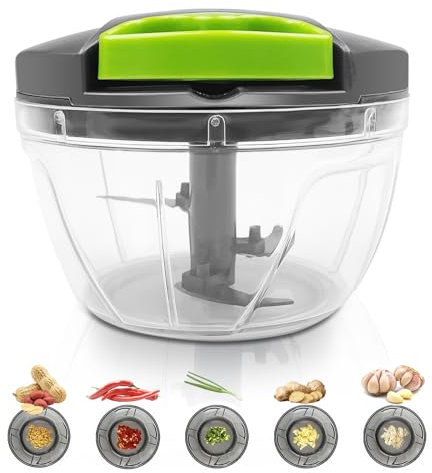 Dunkwckore 520 ml Mini Hachoir Manuel, Coupe Oignon Manuel avec 3 Lames en Acier Inoxydable, Mixeur Manuel, Hachoir Oignon, Hachoir Ail, Hachoir Manuel a Ficelle, Hachoir Legume avec Cordon de Tirage