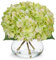Oairse Hydrangea Artificial Flowers with Glass Vase Green Silk Faux Flowers Arrangements in Vase with Faux Water Fake Floral Bulk Bouquet for Home Decor Wedding Table Centerpiece Spring Decorations