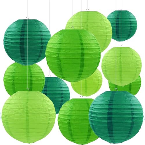 CC wonderland zone 12 Stück Papier Lampions Grün,Runde Papierlaterne Papier Laterne für Lampenschirm Deko,Hochzeitsdekorationen, Geburtstagsfeier,Gartenparty Deko