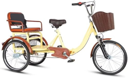 Zusammenklappbares Senioren-Dreirad mit stoßdämpfender Vordergabel, Tandem-Dreirad mit Rücksitz, Rikscha-Pedal-Dreirad zum Abhängen und Einkaufen, 3-Rad-Mobilitätsroller für Erwachsene