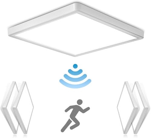 OPPEARL [4 Stücke LED Deckenleuchte mit Radar Bewegungsmelder, 18W 1800LM 4000K Lampe mit Bewegungsmelder innen, IP44 LED Deckenlampe Flach für Treppe Balkon Flur Keller, 23 * 23 * 2.4cm