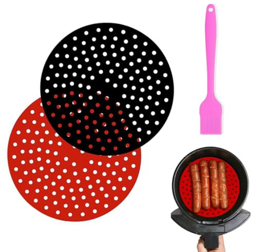 2 Pièces Revêtements en Silicone Antiadhésifs pour Friteuse à Air,Accessoires pour Friteuse sans Huile, Non-Stick, AirFryer,Tapis Friteuse Air Panier Friteuse d'air Tapis