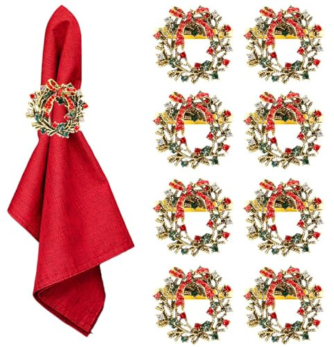 Rond de Serviette de Noël, 8Pcs Anneaux de Serviette de Noël, Rond de Serviette de Table, Boucles de Serviette, Décoration de Table de Noël pour Soirées de Dîners de Noël