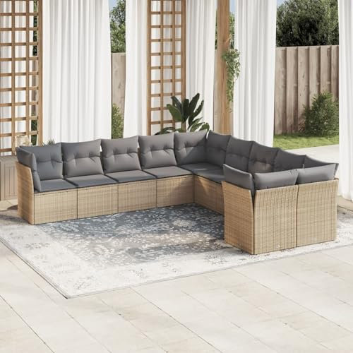 Buzaza 10-TLG. Garten-Sofagarnitur mit Kissen Outdoor Sitzgruppe Lounge Set Balkon Outdoor Furniture TerassenmöBel AußEn Lounge Beige Poly Rattan - 3218239