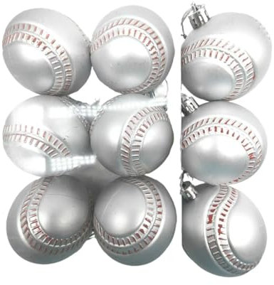 Lmlliang Baseball-Ornament, 6 x Weihnachtskugeln, Sportthema, Baseball, Weihnachten, Themenbaum, Party-Dekoration, 6 cm, Silber