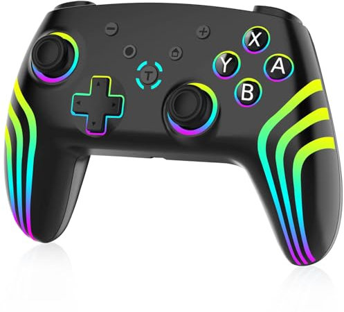 SYDERUER Switch Controller mit RGB-Beleuchtung – 6-Achsen Gyroskop, Vibration, Präzise Joysticks, Turbo-Modus, Schnellaufwachen für Switch/Lite/OLED, Wireless Switch Gaming Controller