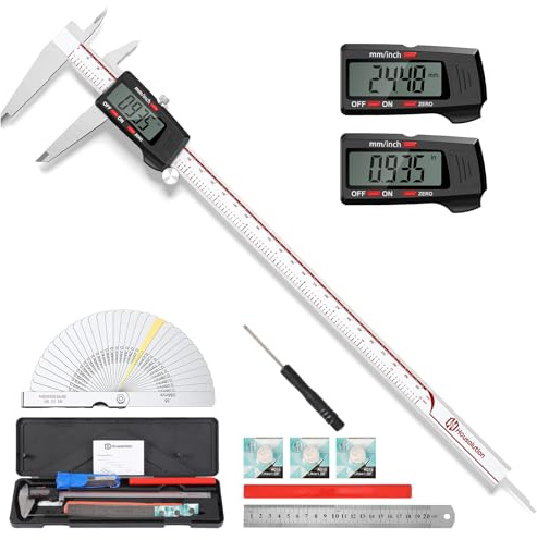 Housolution Calibre Digital 12, Calibre Pantalla LCD Grande, Pulgadas/MM | 4 Maneras de Medir, Auto-Off LCD Micrómetro Calibre Vernier de Acero Inoxidable para Joyeros Impresores Carpinteros