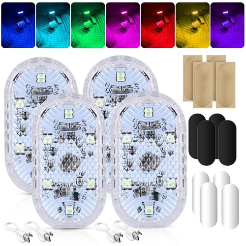 4 Stück Auto LED Innenbeleuchtung, LED Touch Licht RGB 7 Farben Module Fußraumbeleuchtung, Mini Beleuchtung USB Wiederaufladbar, Auto Zubehör, Magnetisches Nachtlicht, Innenraum Ambientebeleuchtung