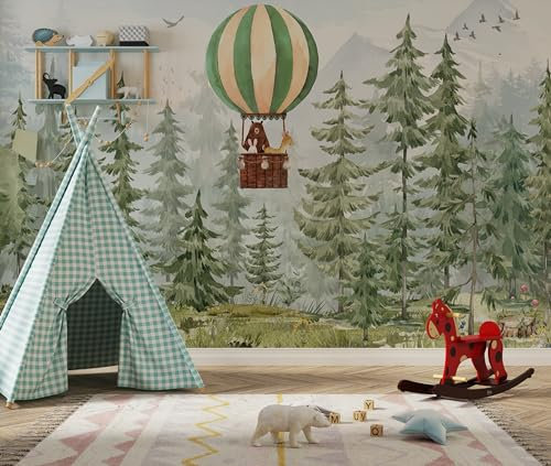 Papel Pintado Infantil Bosque Animales, Fotomurales Pared Tejido, bosque para habitación infantil, árboles, decoración de paredes, papel pintado de acuarela personalizado papel pintado de niños