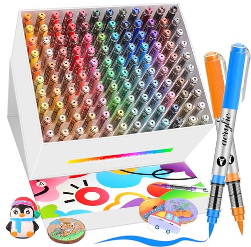 120 Pcs Feutre Acrylique , Marqueur Peinture Acrylique à Pointe Pinceau, Acrylic Paint Marker pour Peinture sur Bois, Pierre, Céramique, Tissu, Feutres Acrylique & Marqueurs pour Coloriage Adulte