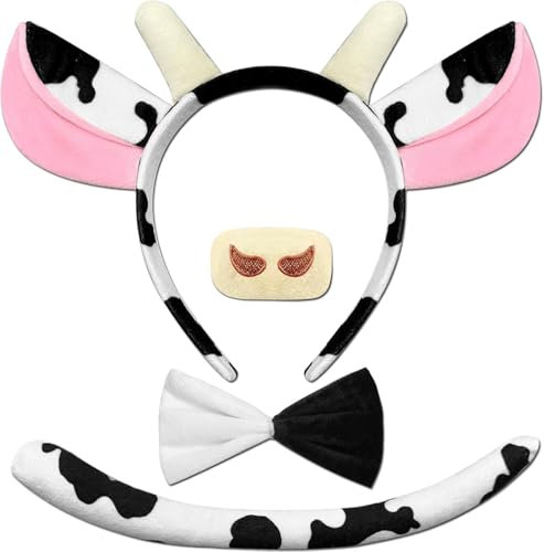 LQTSLFM Kuh Kostüm Set,Tier Kostüm Set,Kuh Haarreif,Halloween Kostüm Faschingskostüme Zubehör für Fasching Cosplay Party