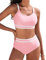 Yuson Girl Maillot de Bain Femme 2 Pieces Push Up Ensembles Bikini Taille Haute Rembourré Maillots Deux Pièces Sexy Patchwork Rayé Beachwear Été Ventre Plat Maillots de Bain(Rose, L)