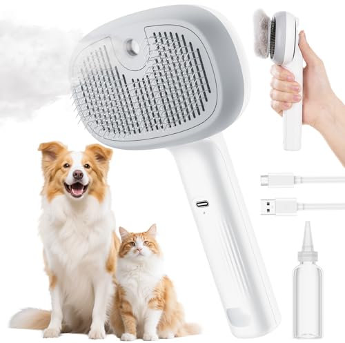 Pecute Steam Cat Brush, Self-Cleaning Cat Steam Brush,with 2 Water Spray Mist Modes, Large Capacity Tank, Dog Brushes for Grooming, for Shedding and Massaging Grooming of Long Short Haired Cats Dogs