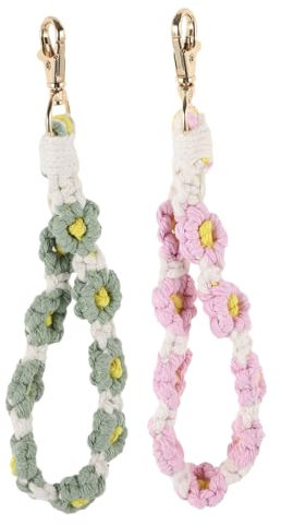 FRCOLOR 2stücke Schlüsselanhänger Mit Armband Aus Seil Schlüsselanhänger Für Damen Mit Makramee-blumen-dekor Praktischer Für Auto Und Hausschlüssel Kartenclips Und Anhänger Robust