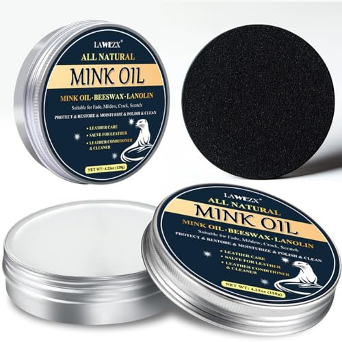Leather Conditioner 120g, Mink Oil Leather Cleaner with Sponge - CLEANS, CONDITIONS & PROTECTS Leather - 100% Natural Ingredients| Protector for Leather Sofas, Furniture, Shoes, Bags, Car Seats