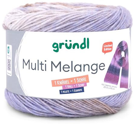 Gründl Wolle Multi Melange, ein Bobbel = ein Schal, Farbverlaufswolle, 200g 760m, Nadelstärke 4 bis 5 mm, mit Anleitung in der Banderole (1)