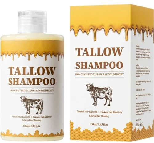 Rindertalg-Shampoo und Spülung-Set, 250 ml Talg-Sham-poo, natürliches Talg-Haarpflegeset, verleiht Glanz und Weichheit, nährt das Haar, reduziert Frizz, geeignet für alle Haartypen (A-Shampoo)