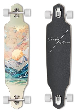 VOLADOR Urban Freeride Pro Longboard Cruiser 101,6 cm | Kanadisches Ahornholz-Deck & geschmiedeter Reverse Kingpin Truck | Drop Through Longboard Komplett-Setup für Urban Commuting (Wonderland)