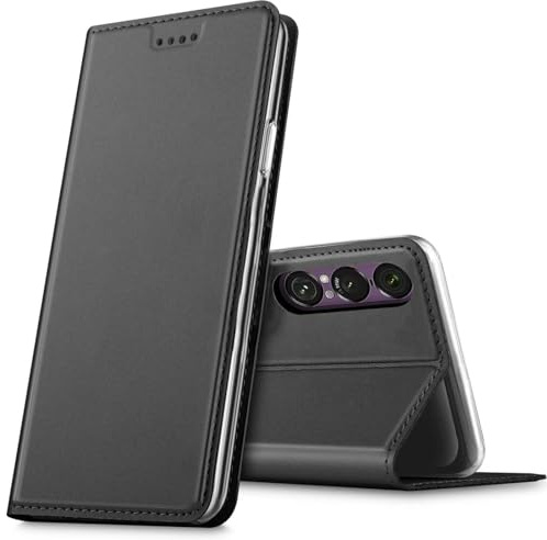 Verco Handyhülle für Sony Xperia 1 VII (2025), Premium Handy Flip Cover für Sony Xperia 1 VII Hülle [integr. Magnet] Book Case PU Leder Tasche, Schwarz