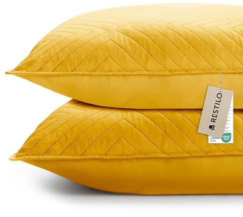 RESTILO Kissenbezug 50x70 cm 2er Set Honiggelb Kissenhülle Dekorative Sofakissen Dekokissen Zierkissenbezug Ultrasonic Steppung weich für Sofa deko ideal für Wohnzimmer Schlafzimmer Softa