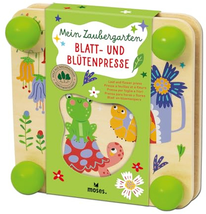 moses. Mein Zaubergarten Blatt- & Blütenpresse aus Holz, Bastelset zum Pressen von Blumen & Blättern, Kreativ-Spielzeug für DIY-Fans & Kinder ab 4 Jahren, Bunt