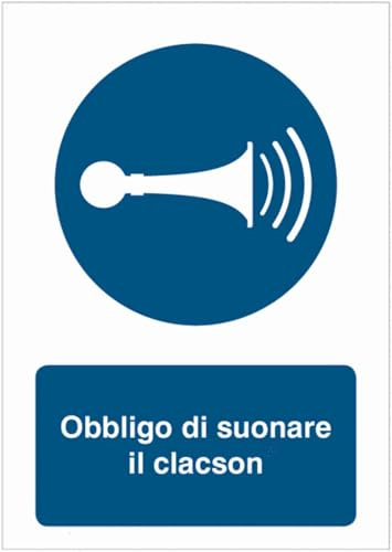 M-ITALY CARTELLO SEGNALETICO - Obbligo di suonare il clacson - Adesivo Extra Resistente, Pannello in Forex, Pannello In Alluminio (Alluminio, 20x31 cm)