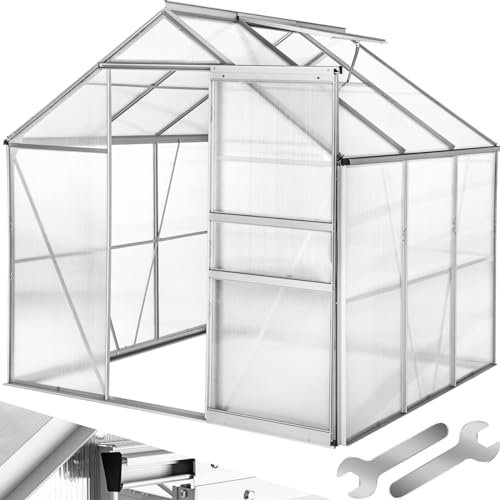 tectake® Serra da Giardino con Telaio in Alluminio Anodizzato, Serra per Orto con Lastre Alveolari Termoisolanti, Serra con Porta Scorrevole, Finestra a Tetto per Ventilazione - 190x185x195 cm