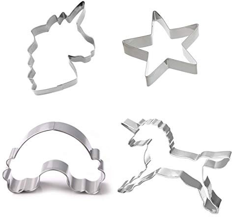 EinhornLiebe Keks Ausstecher Einhorn, Stern, Regenbogen, Einhornkopf Fondant Backform 4-er Set Edelstahl