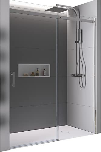 Paroi de douche fixe et porte coulissante DX806A FLEX en verre véritable traitement Nano - largeur sélectionnable, Largeur élément porte:100cm