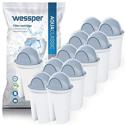 Wessper Pack 10 Filterkartuschen für Hartes Wasser komp. BRITA Classic Wasserfilterkannen, BRITA Classic Filterkartuschen