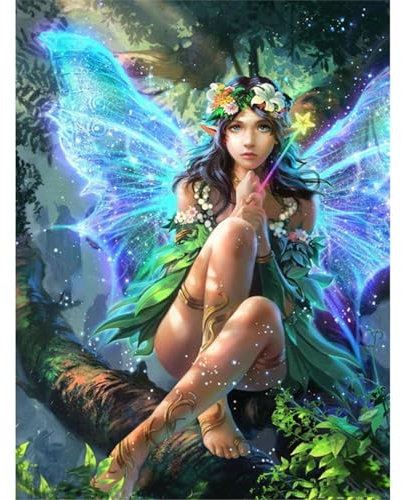 YSCOLOR Diamond Painting Diamante Mosaico Flor Hada Mariposa 5D DIY Diamante Pintura Punto De Cruz Chica De Dibujos Animados Diamantes De Imitación Diamante Bordado Decoración del Hogar 30X40Cm