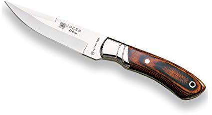 Joker Cuchillo de Cazador Ibice CR04, con virola INOX, cachas en Madera roja prensada Estamina, Hoja MOVA de 12 cm, Funda de Cuero marrón, Herramienta de Pesca, Caza, Camping y Senderismo