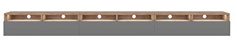 Selsey REDNAW - TV-Schrank/modernes TV-Board mit DREI Schubladen, stehend/hängend, 300 cm breit (Wotan Eiche Matt/Grau Hochglanz mit LED)