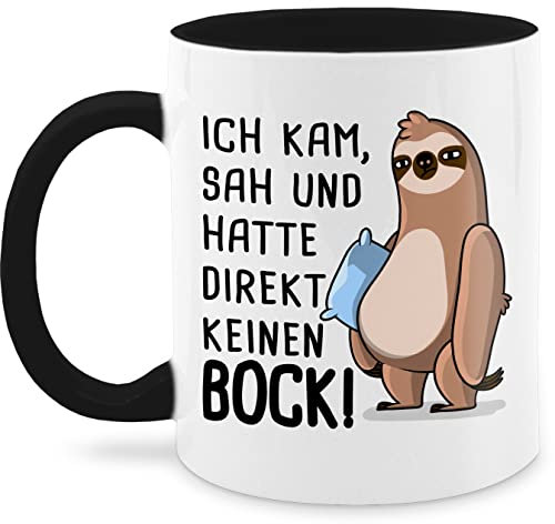 Tasse Tassen 325ml - Statement - Hatte direkt keinen Bock - Faultier - 325 ml - Schwarz - meckertassen kaffetassen sprüche statements kam sah kaffeetasse grumpy statement-tasse frohes neues jahr