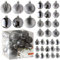 Prextex Silver 36-Piece Shatterproof Glitter Balls, Christmas Tree Baubles, Exquisite Xmas Combo of 36 Christmas Balls and Shape Styles