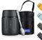 Healter 500ml Termo Comida Caliente Acero Inoxidable Fiambrera Termica Termo Sopa con Bolsa Aislada e Cuchara Plegable Mantener Caliente Durante 12 horas para adultos y niños(Negro)