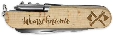 printplanet - Holz-Taschenmesser mit Namen, Initialen oder Wunschtext selbst gestalten - Taschenmesser aus Holz mit Gravur personalisieren - Motiv: Axt