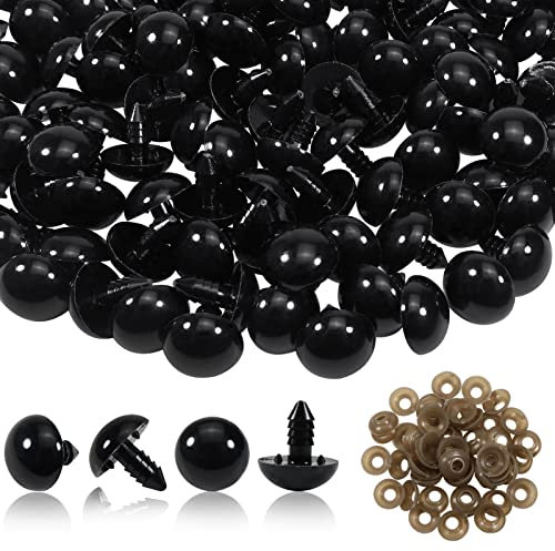 TOAOB 50 Stück Sicherheitsauge Groß 18mm Schwarz Kunststoff Basteln Puppen Augen Knopfaugen mit Unterlegscheiben für Häkeltiere Puppe Marionette Plüschtier Teddyaugen
