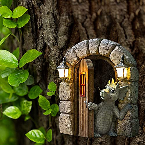 Jardin Statue,Résine Dinosaur Ornements de Jardin,Médité Dragon Sculpture Murale Art Statuem,Figurine de jardin, Décoration de jardin intérieur et extérieur