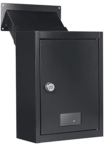 Toriexon Through The Wall Drop Box Deposit Safe, 16.5 x 12.5 x 6 | Adjustable Chute Deposit Safe Mail Box Black, Rainproof Mail Slots Wall Thickness 2.8” to 7.9” for Home Office Apartment