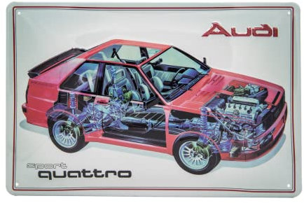 LUCKYLINDE geprägtes Blechschild passend für AUDI Fans, Deko Werkstatt, Garagen Auto Oldtimer Schild 20 x 30 cm (Audi Quattro)