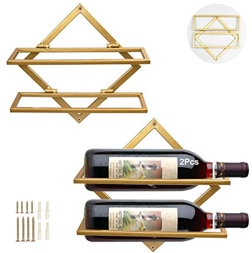 Weinhalter aus Metall zur Wandmontage, Faltbarer hängender Weinregal Organizer für 2 Spirituosenflaschen, Flaschenregal Weinflaschenregal für Home Kitchen Bar Wanddekor