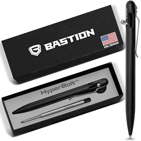 BASTION Bolt Action Pen - Aluminium Black Slim - HyperBolt EDC Pen, Refillable Metal Writing Pen, Premium Gift, Smooth Ballpoint Pen, Executive Pocket Pen