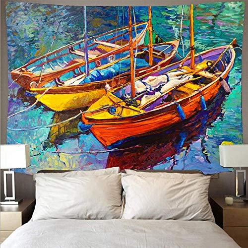 XAONUO Tapiz Pared Dormitorio 3D 230X180Cm Color Pintura Al Óleo Barco Arte Tapiz De Pared Tapicería De Moderno Colgante De Pared Tapestry Toalla De Playa Manta De Picnic Estera Tela Playa