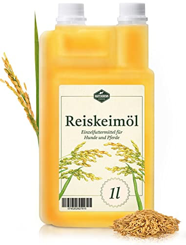 Martenbrown® Reiskeimöl 1 Liter für Pferde, Hunde und Esel I In der praktischen Dosierflasche | Nahrungsergänzung für Trockenfutter, Dosenfutter oder als Barf-Öl