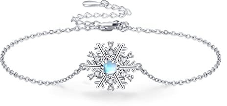 Midir&Etain Schneeflocke Armband 925 Sterling Silber Mondstein Schneeflocke Armband Schneeflocke Schmuck Weihnachten Geschenke für Frauen Mädchen Girlfeirnd