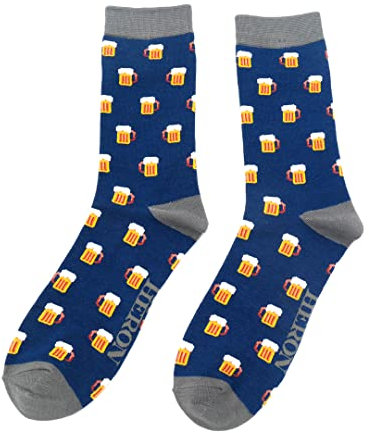 Beer Mugs on Navy Mens Novelty Ankle Socks Adult One Size