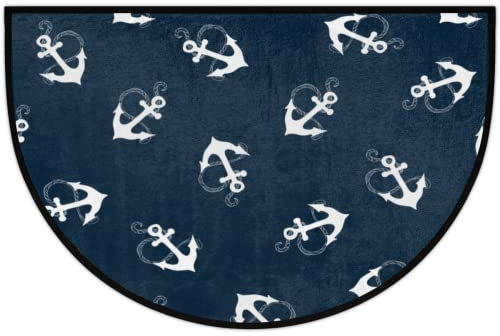 Beach Nautical Sea Anchor Rope Half Round Door Mat 36x24 Inch,with Non-Slip Semicircle Doormats Absorbent Dirt Resist Floor Mats Indoor Entrance Rug,Low-Profile Bath Rug Mat for Entryway Garage Patio