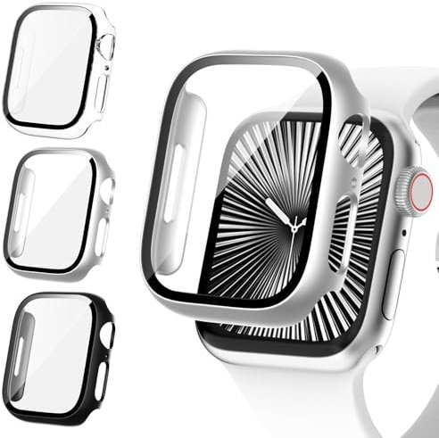 Fullife 3 Pack Screen Protector 40mm Compatible for Apple Watch Series 6/5/4/SE(2024-2020) with 9H Tempered Glass,Overall Shockproof Cover Protective Case for iWatch 40mm(Black/Silver/Transparent)