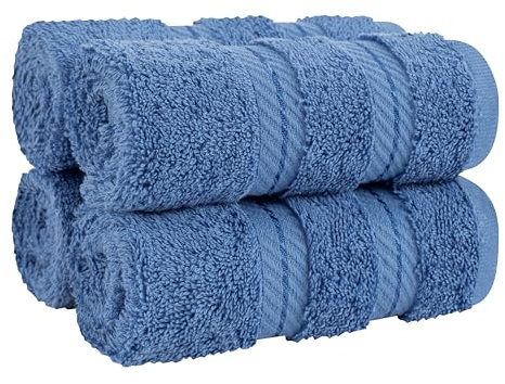 American Soft Linen Luxus-Waschlappen für Badezimmer, 100 % Baumwolle, 4-teiliges türkisches Waschlappen-Set, 33 x 33 cm, weiche Lappen für Körper und Gesicht, Elektrisch Blau